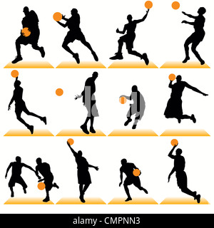 Les joueurs de basket-ball jeu de silhouettes Banque D'Images