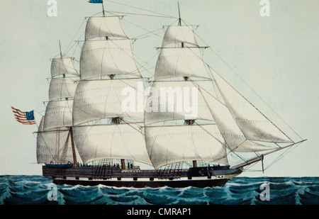 Années 1800, 19e siècle AMERICAN CLIPPER SHIP SOUS VOILES CURRIER & IVES LITHOGRAPHIE Outward Bound Banque D'Images