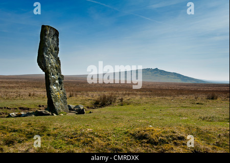 Langstone Moor à Dartmoor montrant l'longstone, Menhir et Landes Banque D'Images