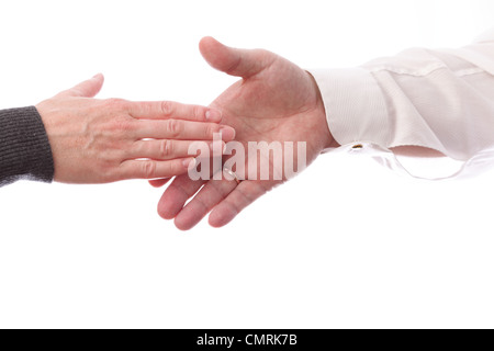 Poignée de partenaires d'affaires, hommes et femmes. Isolé sur fond blanc Banque D'Images