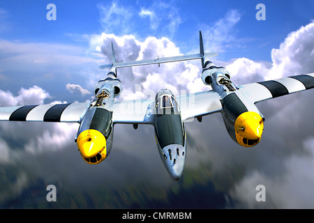 P-38 LIGHTNING WWII avion volant au-dessus des nuages Banque D'Images