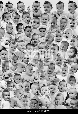 1950 COLLAGE MONTAGE DES TÊTES DE BÉBÉ AVEC DIFFÉRENTS PROFESSIONNELS ET EXPRESSIONS SMILING Banque D'Images