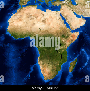 Vraie couleur par satellite MODIS/Terra image de l'Afrique rendu en projection Lambert l'égalité. Banque D'Images
