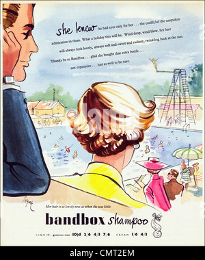 Shampooing BANDBOX annonce publicitaire original à partir de la période des années 40, la publicité dans les magazines Banque D'Images