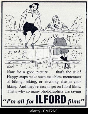 Appareil photo ILFORD films annonce. Publicité originale de 1940 publicité magazine période Banque D'Images