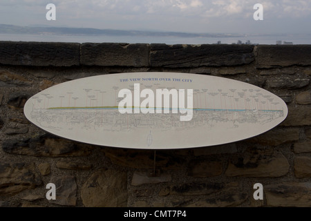 Pancarte montrant vue du château d'Édimbourg. Cette plaque, montée sur le mur de pierre, montre la vue comme vu du château Banque D'Images