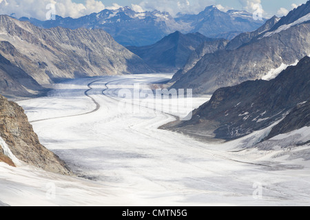 Voir ci-dessus grand glacier d'Aletsch vu de Jungfraujoch, Suisse Banque D'Images