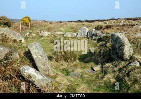 Les vestiges d'une rotonde à l'âge de fer Bodrifty près de Penzance, à Cornwall, UK Banque D'Images