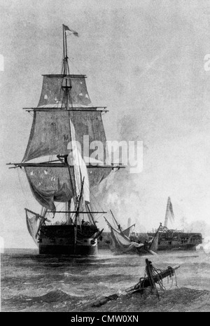 Bataille entre l'USS Constitution et le HMS Guerriere au cours de la guerre de 1812 Banque D'Images