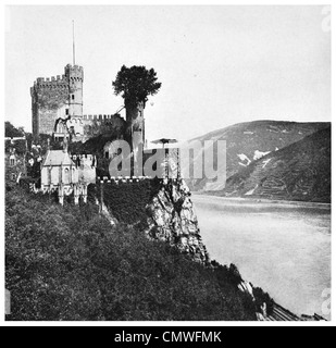 1925 Rhin le château médiéval Burg Rheinstein aller-retour près de ville de Trechtingshausen dans Rhineland-Palatinae Allemagne Banque D'Images