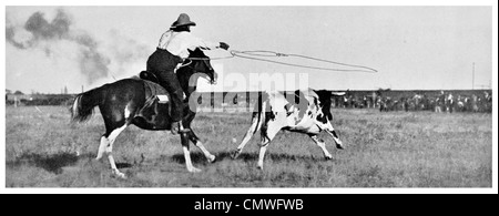 1925 Rotation un Lariat les plaines de l'ouest cowboy La Reata Banque D'Images