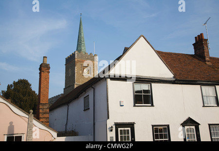 Chambre des toits et clocher de l'église, Nayland, Suffolk, Angleterre Banque D'Images