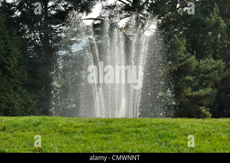 Fontaine dans le parc de "Roche-Bagnoles" près de l'hôtel de ville ofBagnoles de l'Orne. Banque D'Images