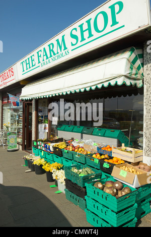 Fruits, légumes et fleurs à l'extérieur d'une boutique de jardiniers à Hayle. La boutique de la ferme, B.W. & R. Nicholas. Banque D'Images