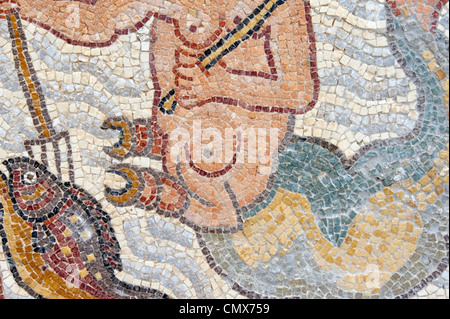 Vue rapprochée à l'intérieur du musée de l'détails complexes sur l'un de l'extraordinaire collection de cinquante mosaïques qui ont été trouvés Banque D'Images