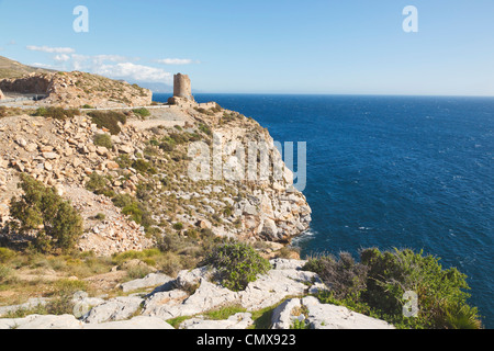 Tour de guet près de Calahonda, Province de Grenade, Costa Tropical, ESPAGNE. Banque D'Images