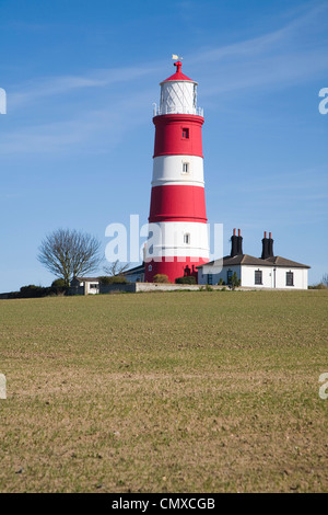Phare rouge et blanc à rayures Happisburgh, Norfolk, Angleterre Banque D'Images