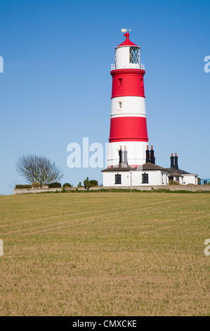 Phare rouge et blanc à rayures Happisburgh, Norfolk, Angleterre Banque D'Images