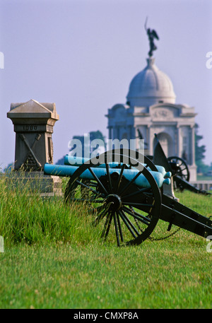 La guerre civile canons et Monuments, Gettysburg National Military Park (U.S. National Park Service), PA Banque D'Images