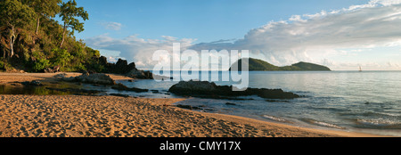 Vue sur la mer de corail et de l'île Double Palm Cove, Cairns, Queensland, Australie Banque D'Images