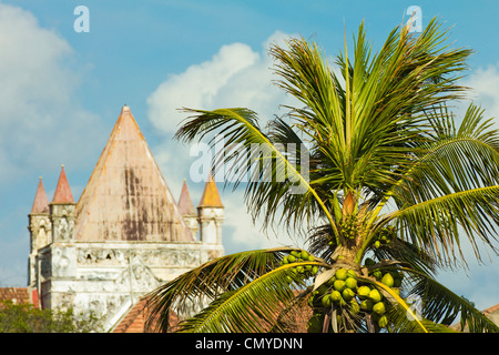 Palmier et l'église anglicane All Saints à l'intérieur de l'ancien Fort hollandais, célèbre pour son architecture coloniale, Galle, Sri Lanka Banque D'Images