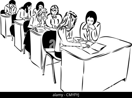 Croquis de l'in l'auditoire assis à la table Banque D'Images