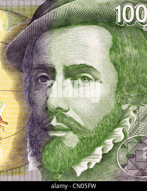 Hernan Cortes (1485-1547) sur 1 000 pesetas 1992 euros de l'Espagne. Conquistador espagnol. Banque D'Images
