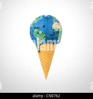 Le rendu 3D d'un cornet de crème glacée avec la carte Banque D'Images