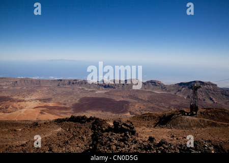 Vue du haut de la station du téléphérique du Mont Teide pour le versant sud et le bord du cratère, montrant des coulées de débris et Banque D'Images