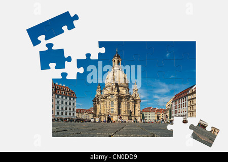 Puzzle : église Notre Dame, vu de la place Neumarkt, Dresde, Saxe, Allemagne, Europe Banque D'Images