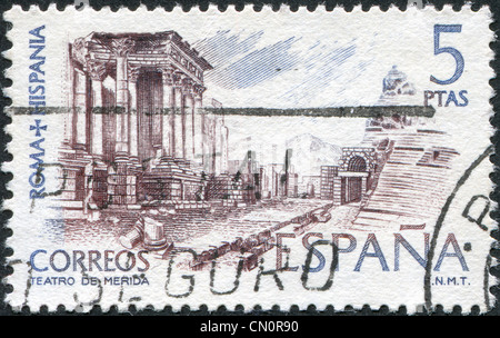 Espagne - circa 1974 : timbre imprimé en Espagne, montre un théâtre romain (Mérida), vers 1974 Banque D'Images