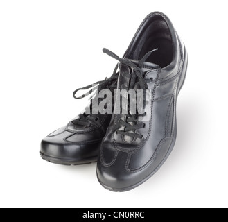 Hommes chaussures noir isolé sur fond blanc Banque D'Images