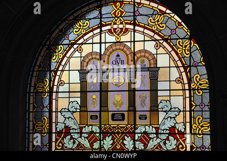 Vitraux de l'intérieur de Queen Victoria Building QVB (centre commercial), George Street, CBD, Sydney, Nouvelle-Galles du Sud, Banque D'Images