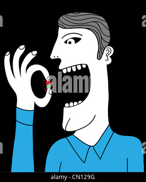 L'homme de prendre une pilule rouge et vert Banque D'Images