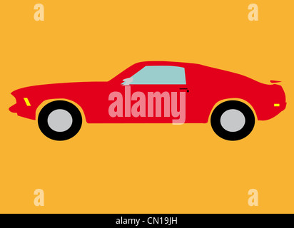 Vector illustration de voiture rouge sur fond orange. Banque D'Images