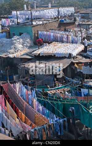 Mahalaxmi Dhobi Ghat Inde Bombay Mumbai blanchisserie en plein air Banque D'Images