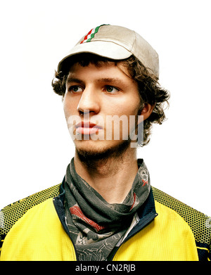 Portrait d'un motard en studio Banque D'Images