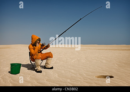 Dans la pêche Eskimo desert Banque D'Images