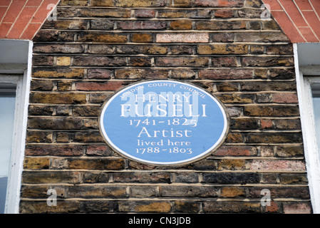 Le London County Council blue plaque commémorant l'artiste Henry Fuseli à 37 Foley Street, Westminster, W1, Londres, UK Banque D'Images