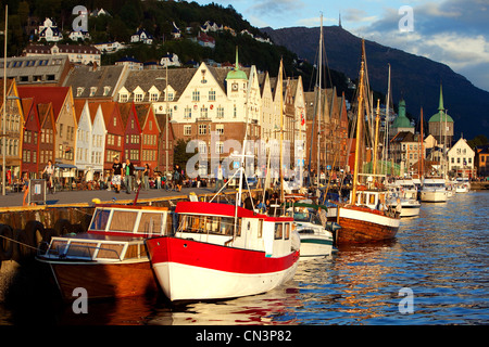 La Norvège, le comté de Hordaland, Bergen, port de Bryggen, classé au Patrimoine Mondial par l'UNESCO, ancien comptoir de la Ligue hanséatique Banque D'Images