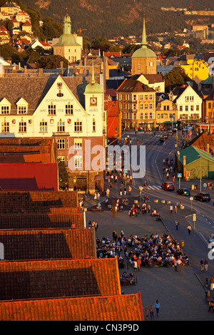 La Norvège, le comté de Hordaland, Bergen, quai de Bryggen, classé au Patrimoine Mondial par l'UNESCO, ancien comptoir de la Ligue Hanséatique (Hanse) Banque D'Images