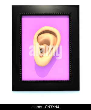 L'oreille humaine dans un cadre, 3d illustration Banque D'Images