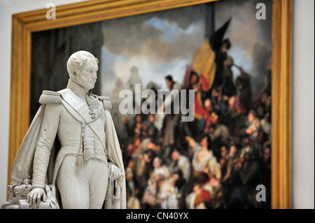 Statue du Roi Léopold I et peinture de l'épisode de la Révolution belge de 1830 en musée d'Art Ancien, Bruxelles, Belgique