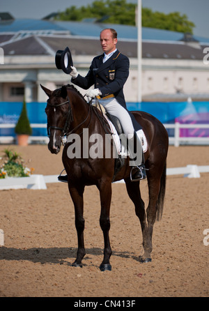 Michael Jung et La Rivière de la joie, de la phase de dressage du LOCOG Greenwich Park Épreuve sur invitation, Londres, juillet 2011 Banque D'Images