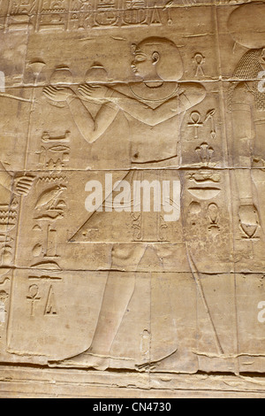 Egypte - Le Temple d'Isis à l'île de Philae, bas-relief à l'intérieur de temple, l'UNESCO Banque D'Images