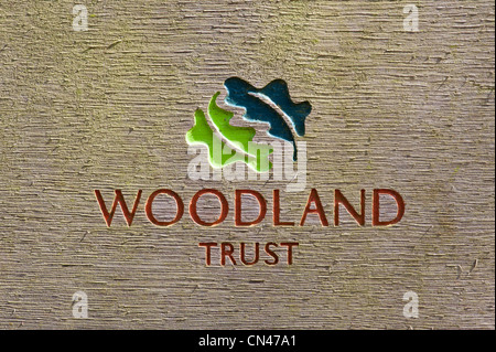 Woodland Trust signer sculptée dans le bois Banque D'Images