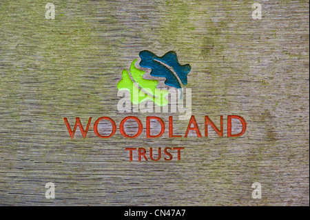 Woodland Trust signer sculptée dans le bois Banque D'Images