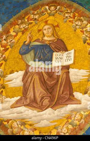 Rome - détail de fresque du Christ Pantocrator de l'abside de l'église Santa Croce in Gerusalemme par Antoniazzo Romano (1430-1510) un Banque D'Images