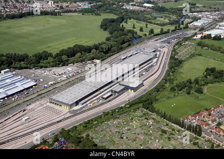 Vue aérienne de l'Eurostar Engineering Centre de Temple Mills, Leyton, Londres E10 Banque D'Images