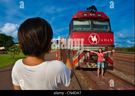 L'Australie, Territoire du Nord, Darwin, de la gare, départ du train Ghan, nommé par le chameau coureurs de Afghanisthan Banque D'Images